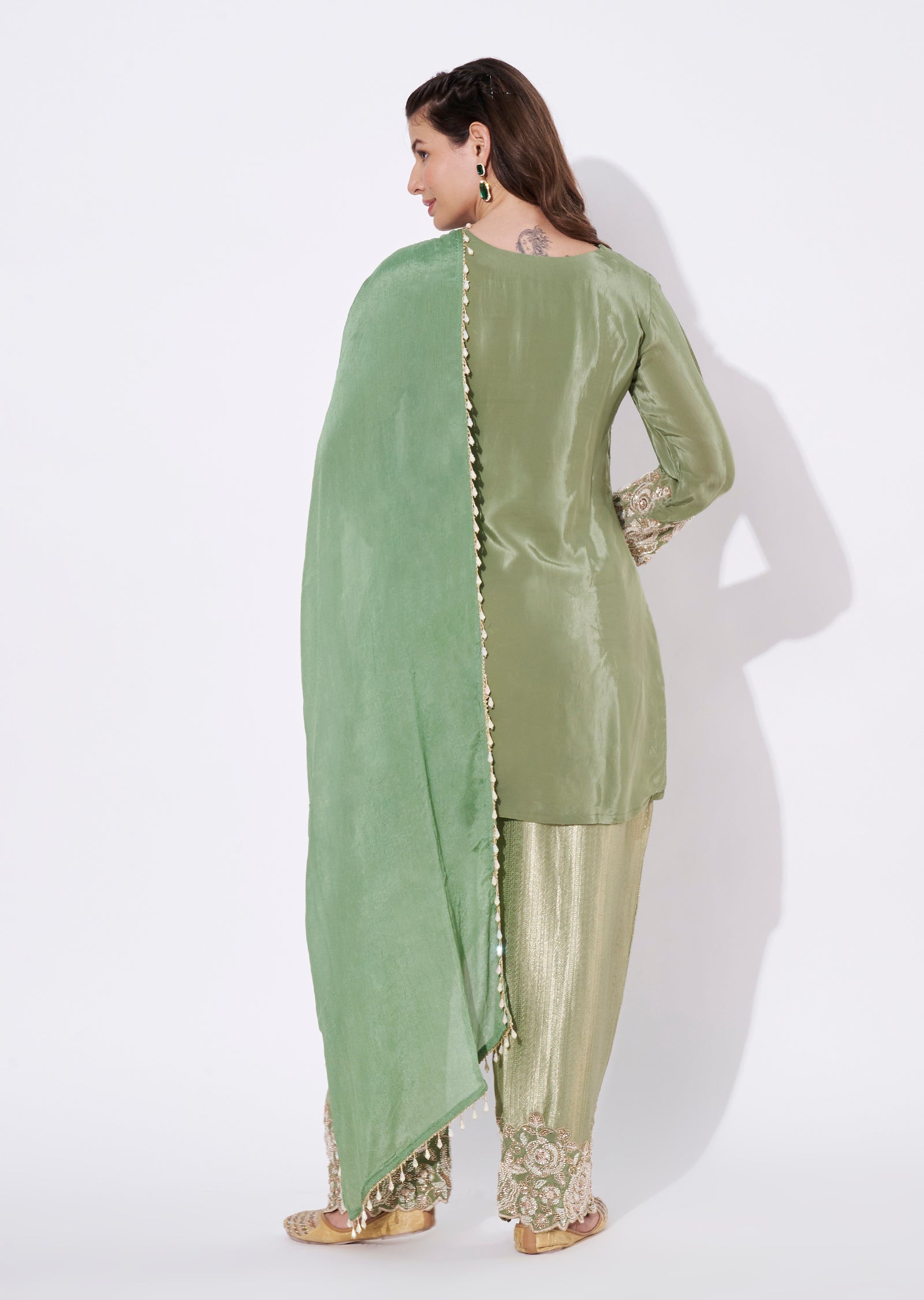 Dusty Green Silk Straight cut Suit