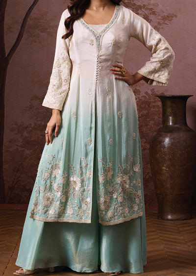 Cream Tissue Indowestern Set