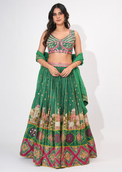 Green Silk Crop top Set