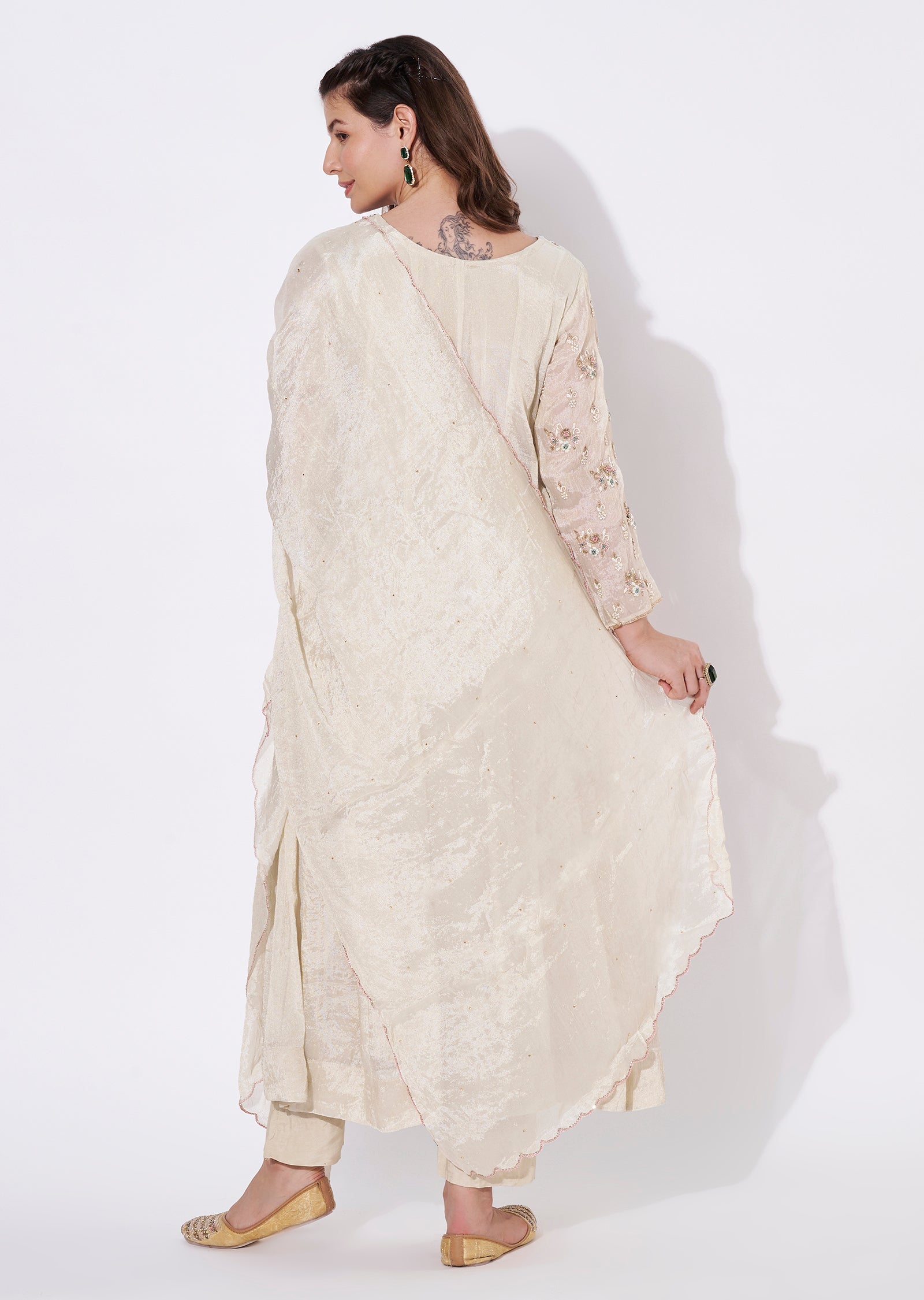 Two toned Cream Tissue Anarkali Suit