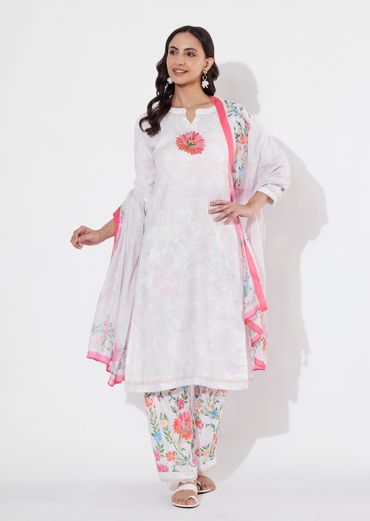 Beige Linen Cotton Straight cut suit