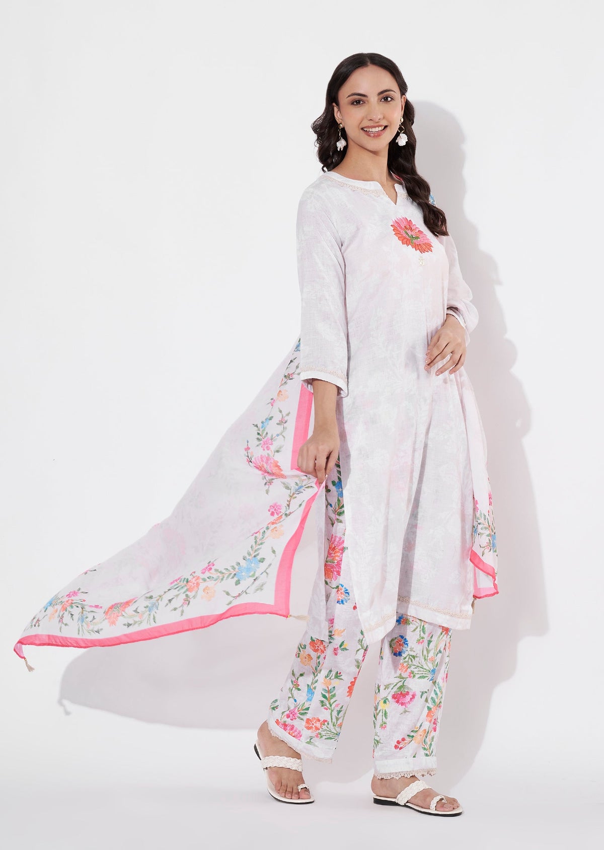 Beige Linen Cotton Straight cut suit