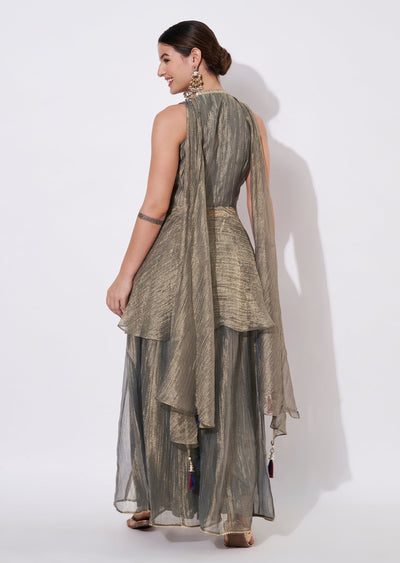 Dusty Green Tissue Sharara Set