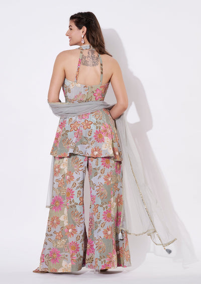 Multi coloured floral Sharara Set