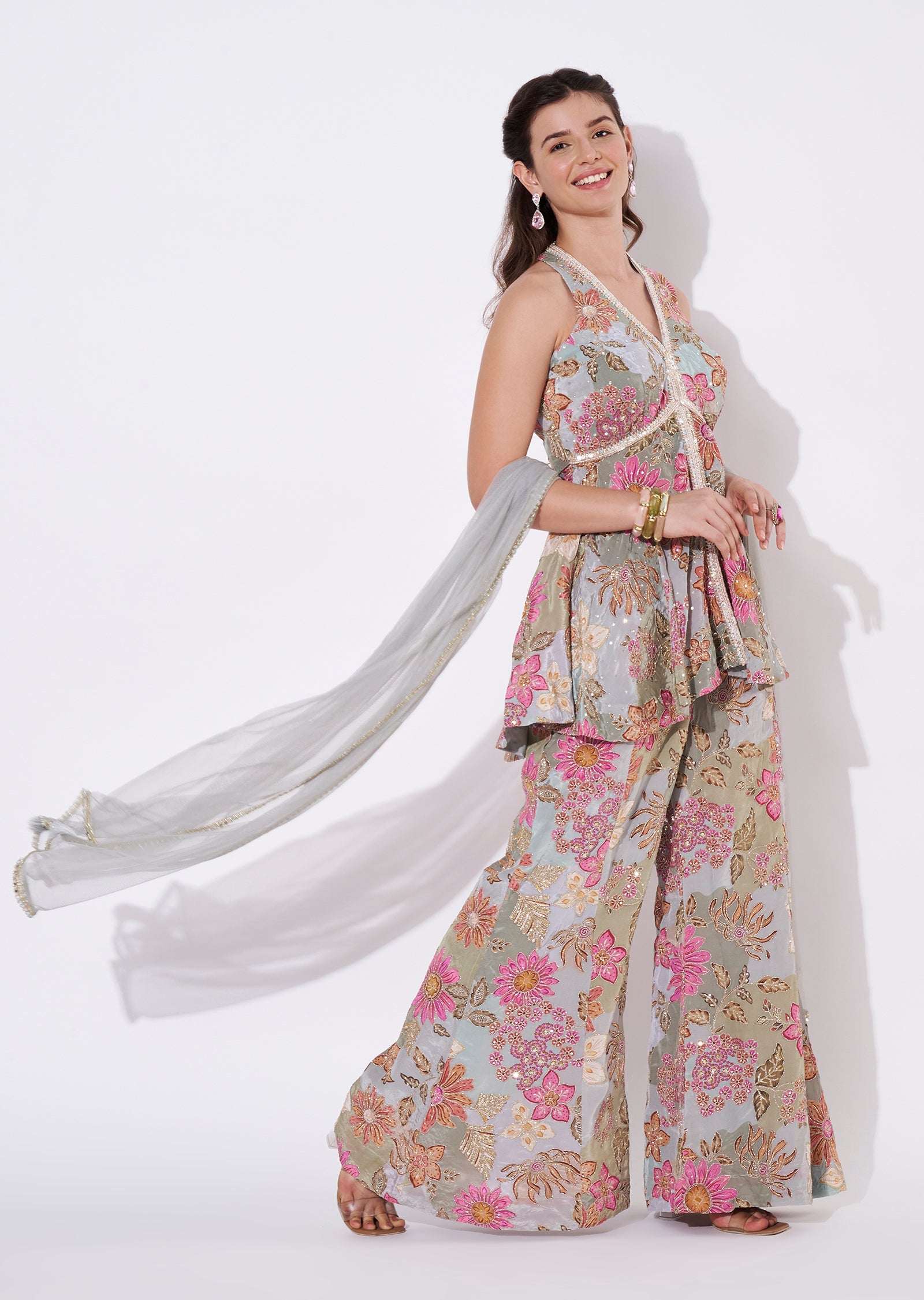 Multi coloured floral Sharara Set