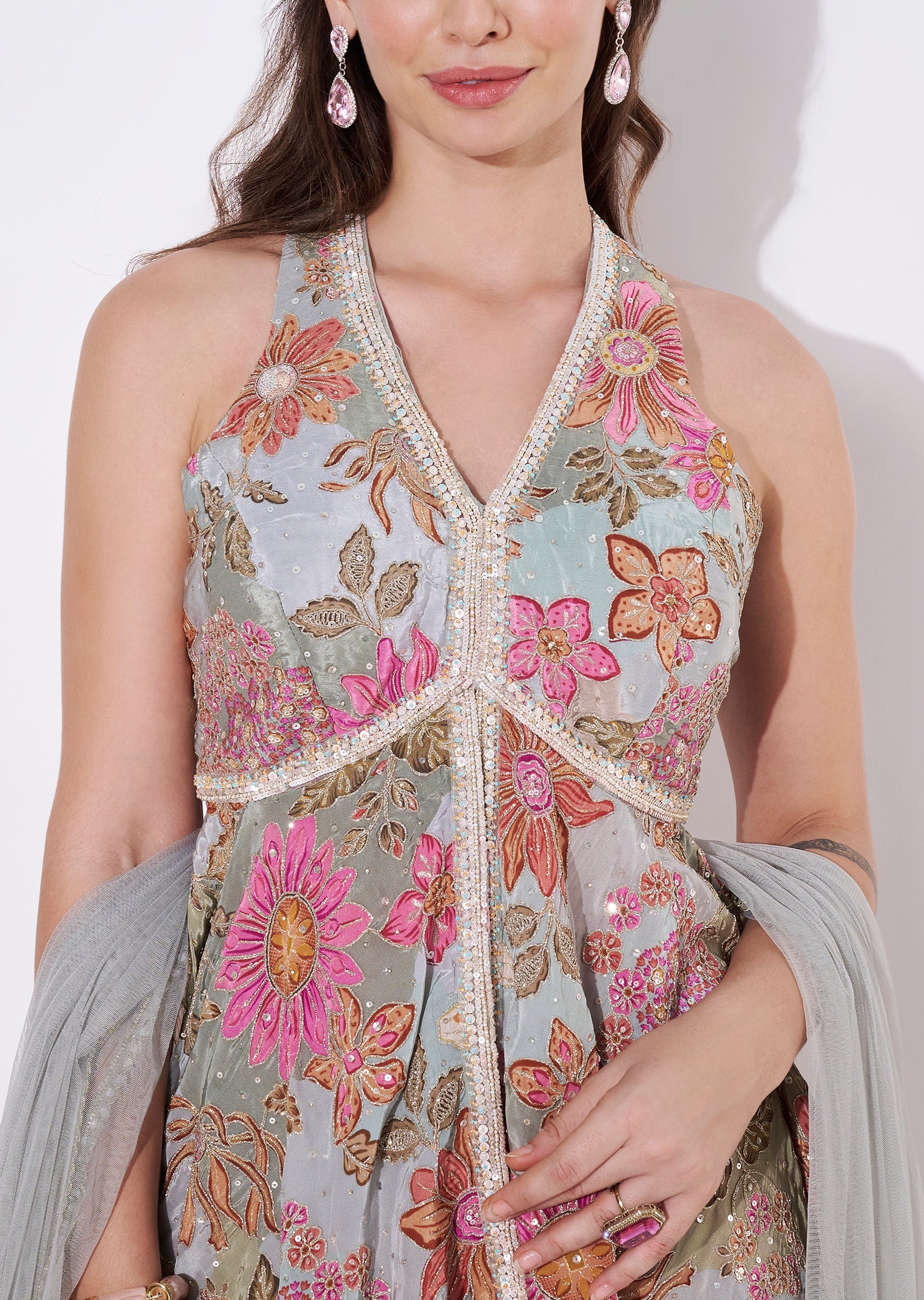 Multi coloured floral Sharara Set