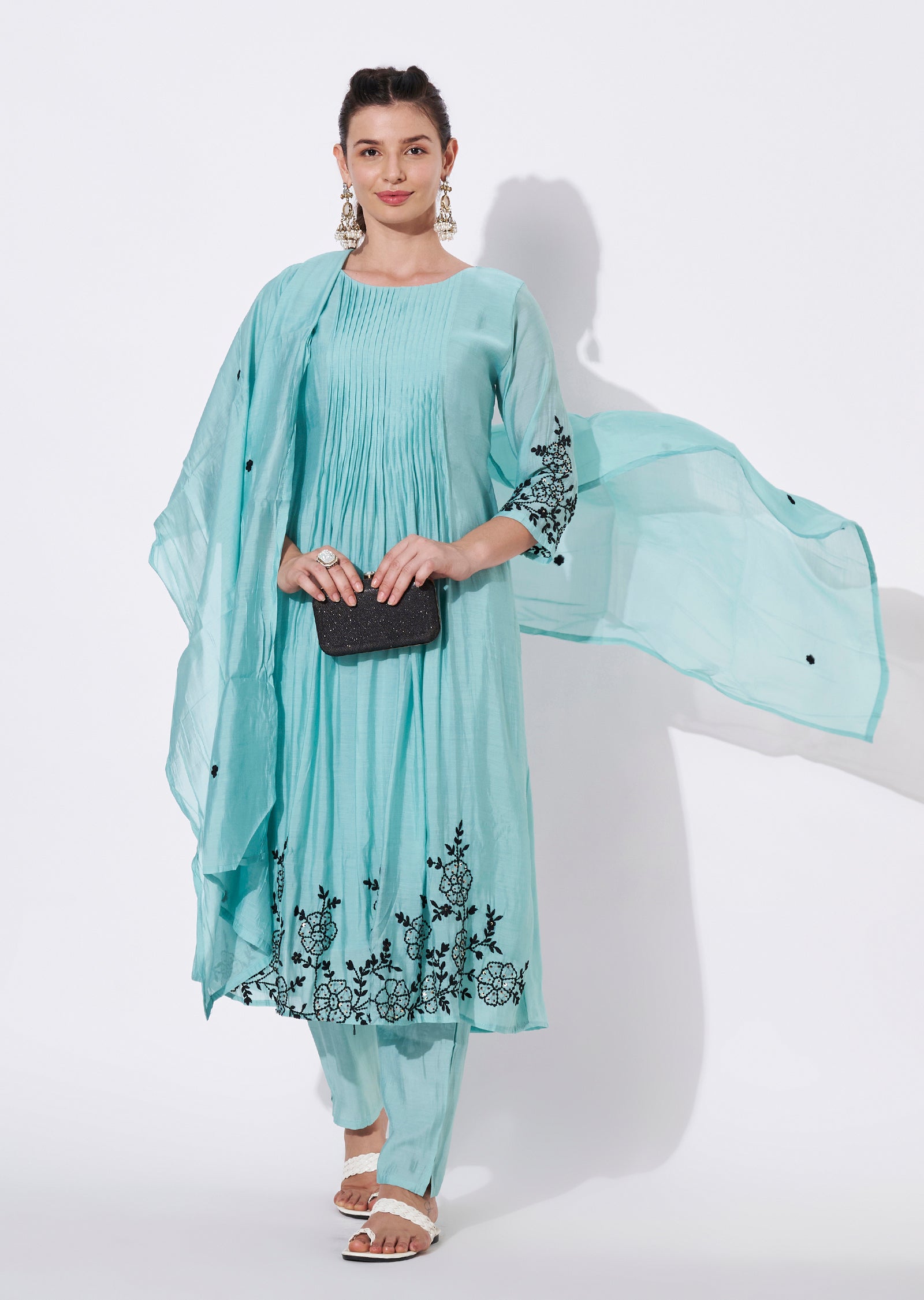 Dusty Blue Silk Anarkali Suit