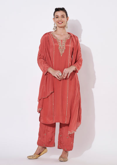 Peach Chinnon Straight cut suit