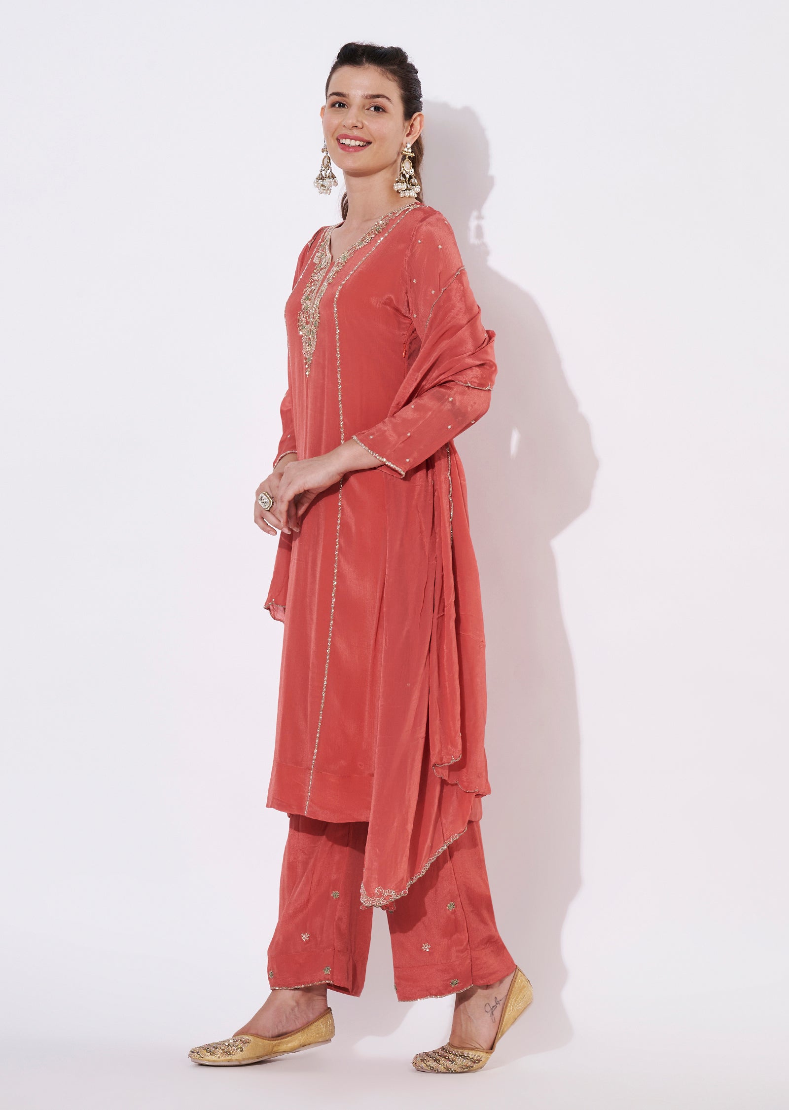 Peach Chinnon Straight cut suit