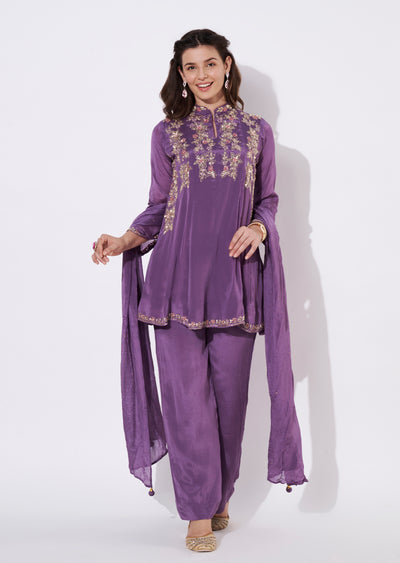 Lavender Chinnon Short Kurti Set