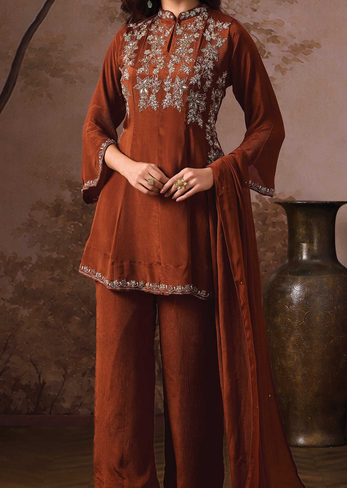 Brwon Chinnon Anarkali Suit