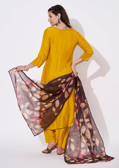 Yellow Silk Straight cut suit