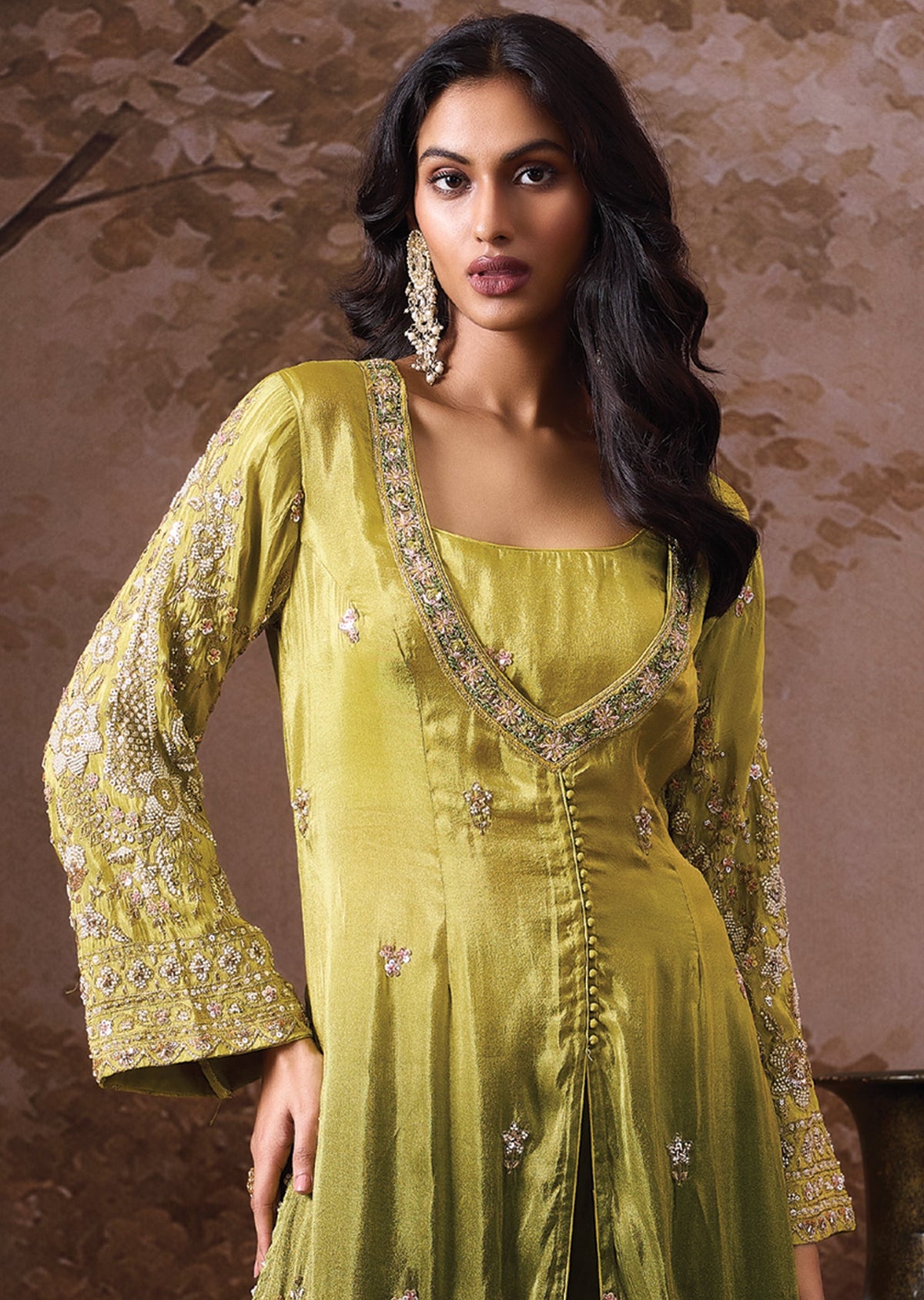 Green Tissue Indowestern Set