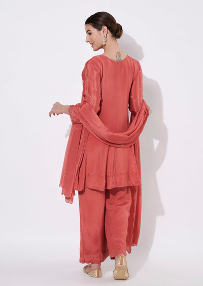 Coral Silk Short Kurti Set