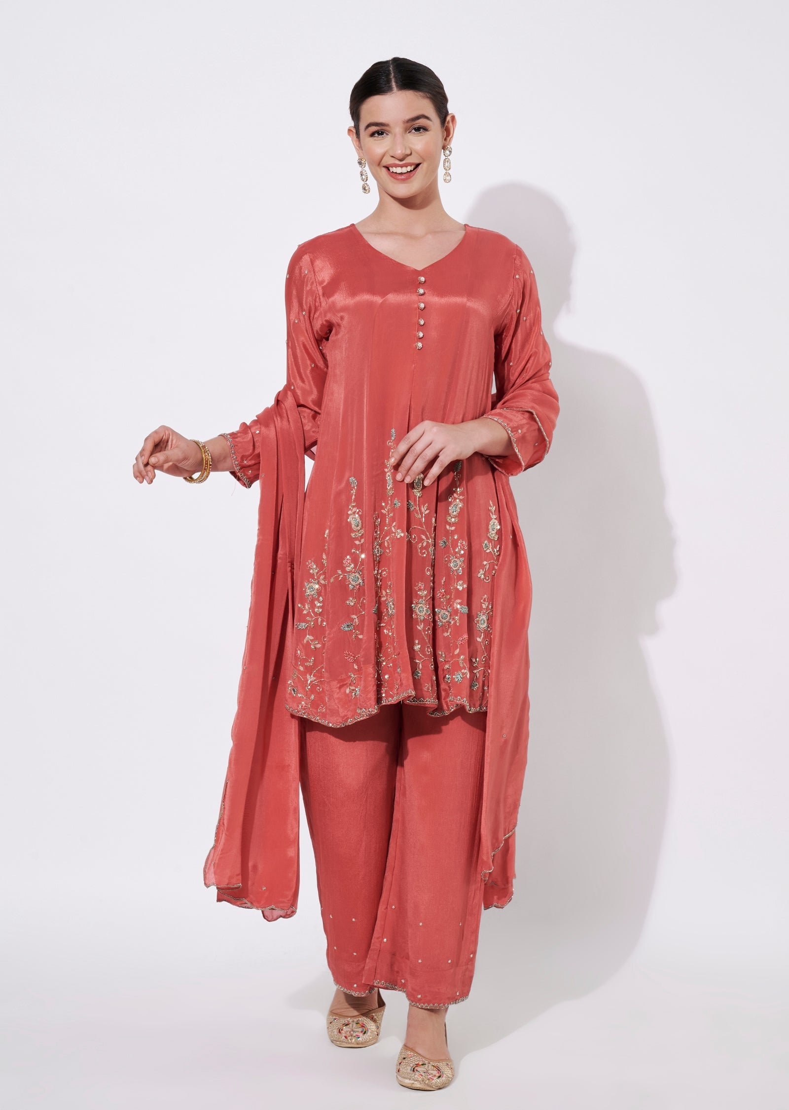 Coral Silk Straight cut suit