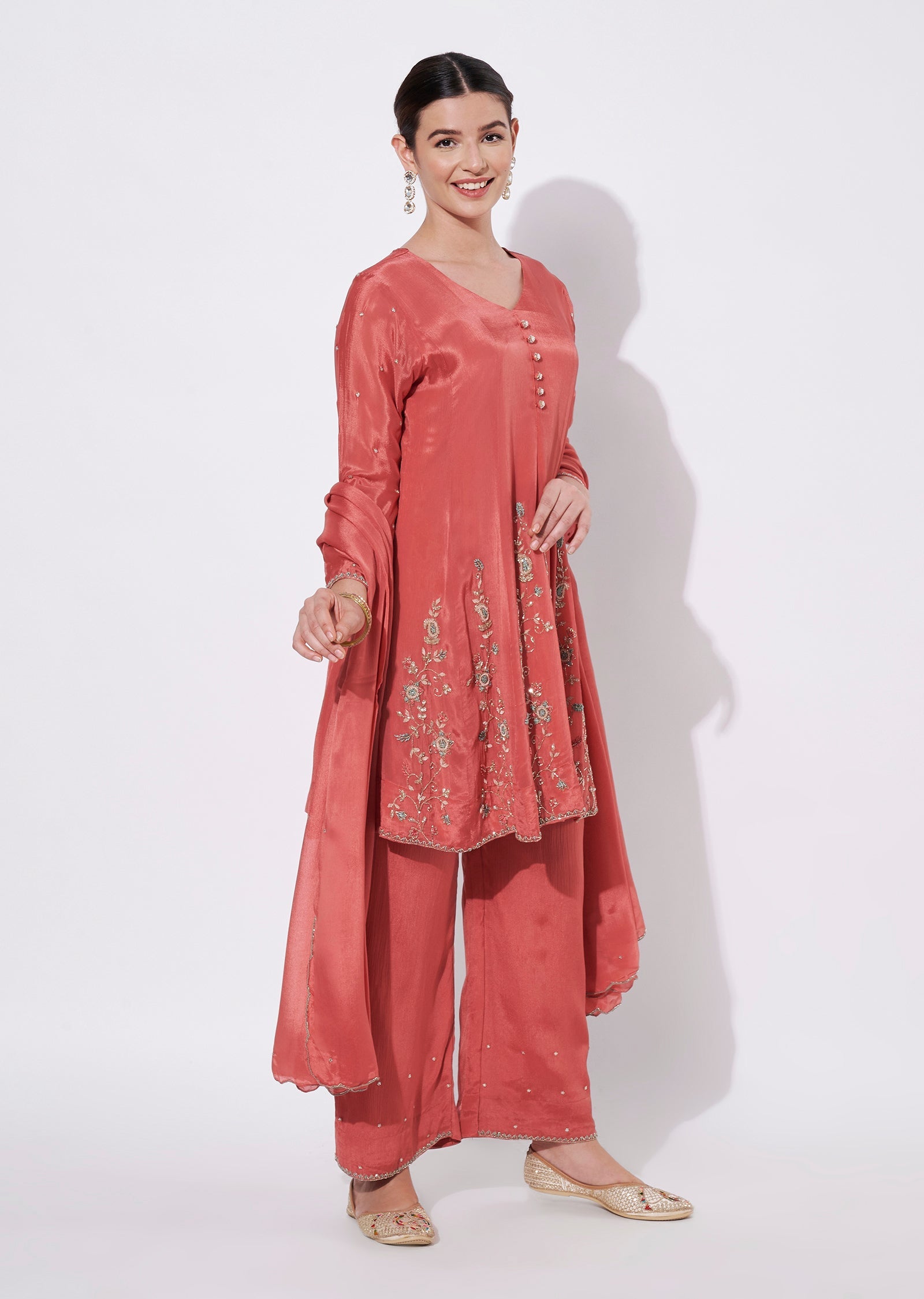 Coral Silk Straight cut suit