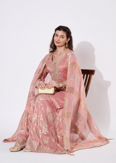 Onion Pink Tissue Sharara Set