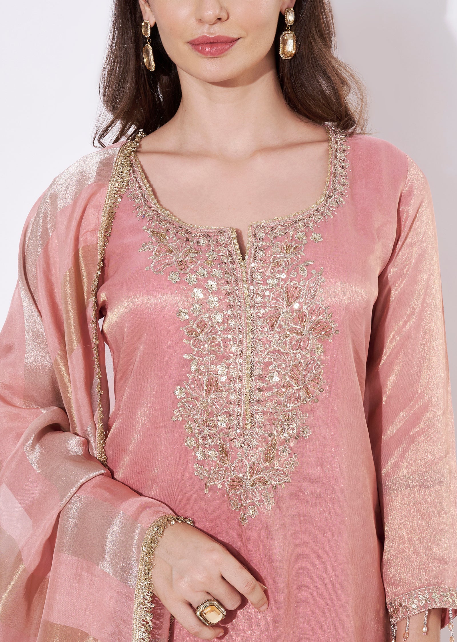 Onion Pink Tissue Sharara Set