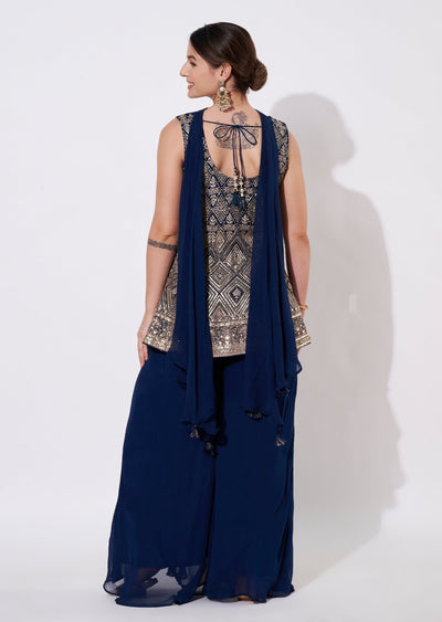 Blue Silk Sharara Set