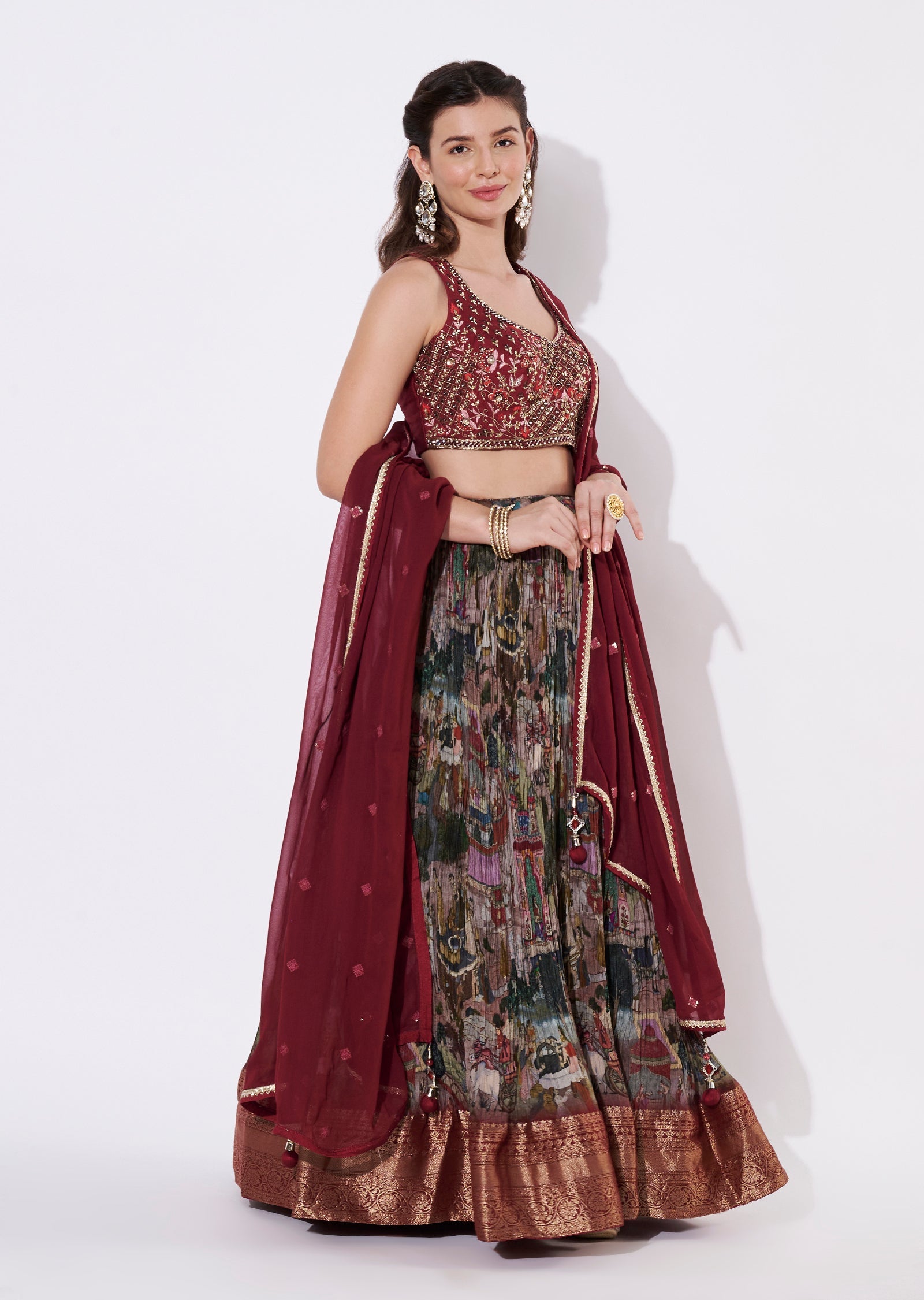 Maroon Silk Lehenga Set