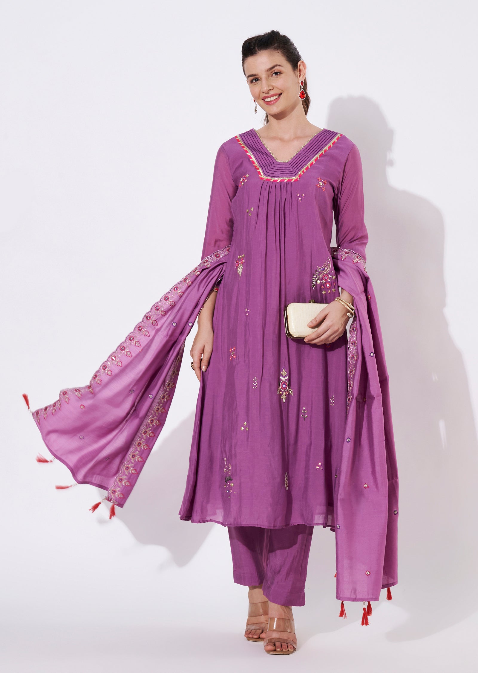 Mauve Silk Anarkali Suit