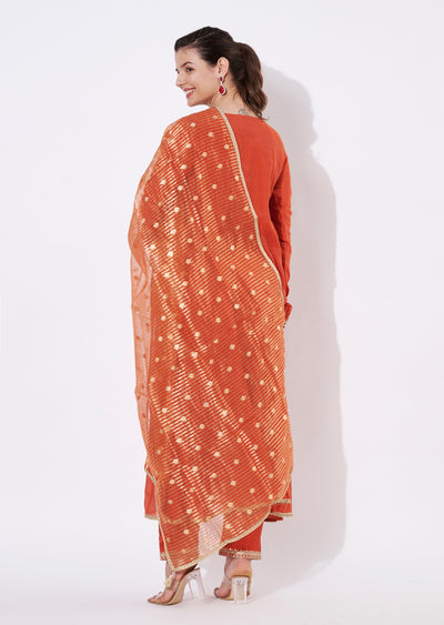 Rust Silk Anarkali Suit