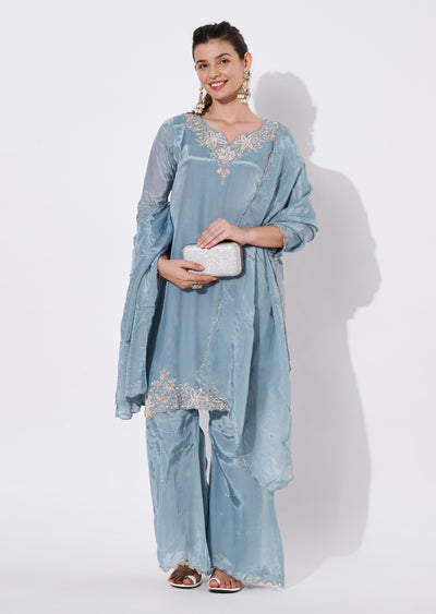 Light Blue Silk Sharara Set
