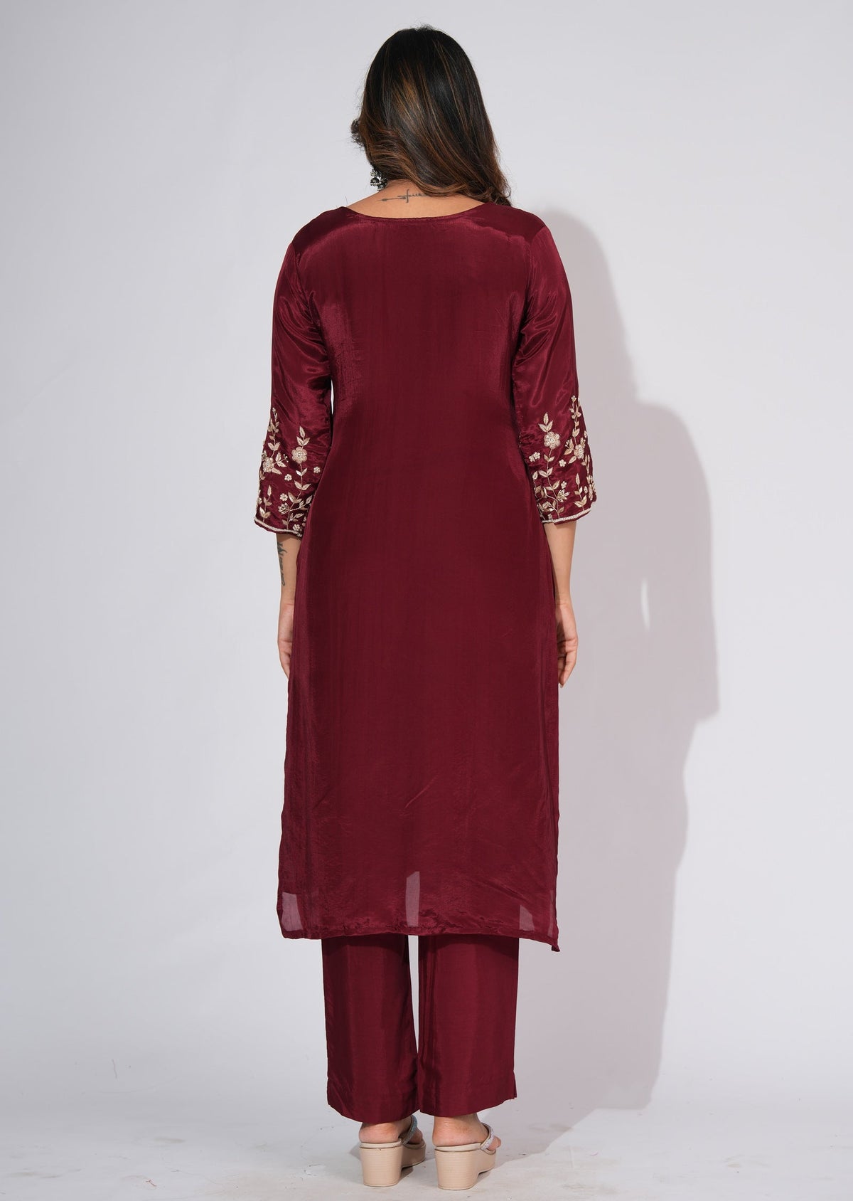 Maroon Silk Straight cut suit