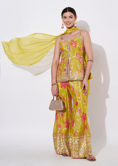 Green Chinnon Sharara Set