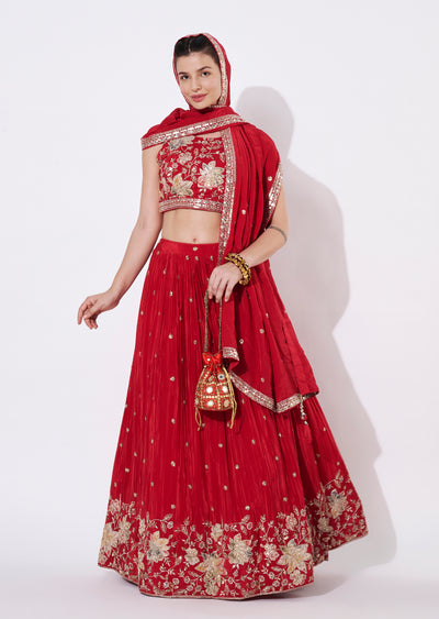 Rusty Red Silk Lehenga Set