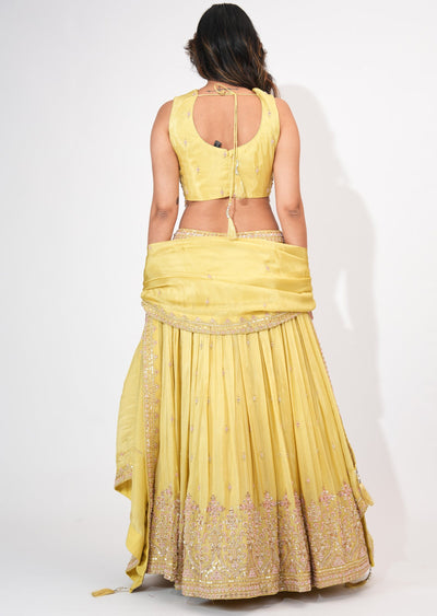 Yellow Tissue Crop top Set