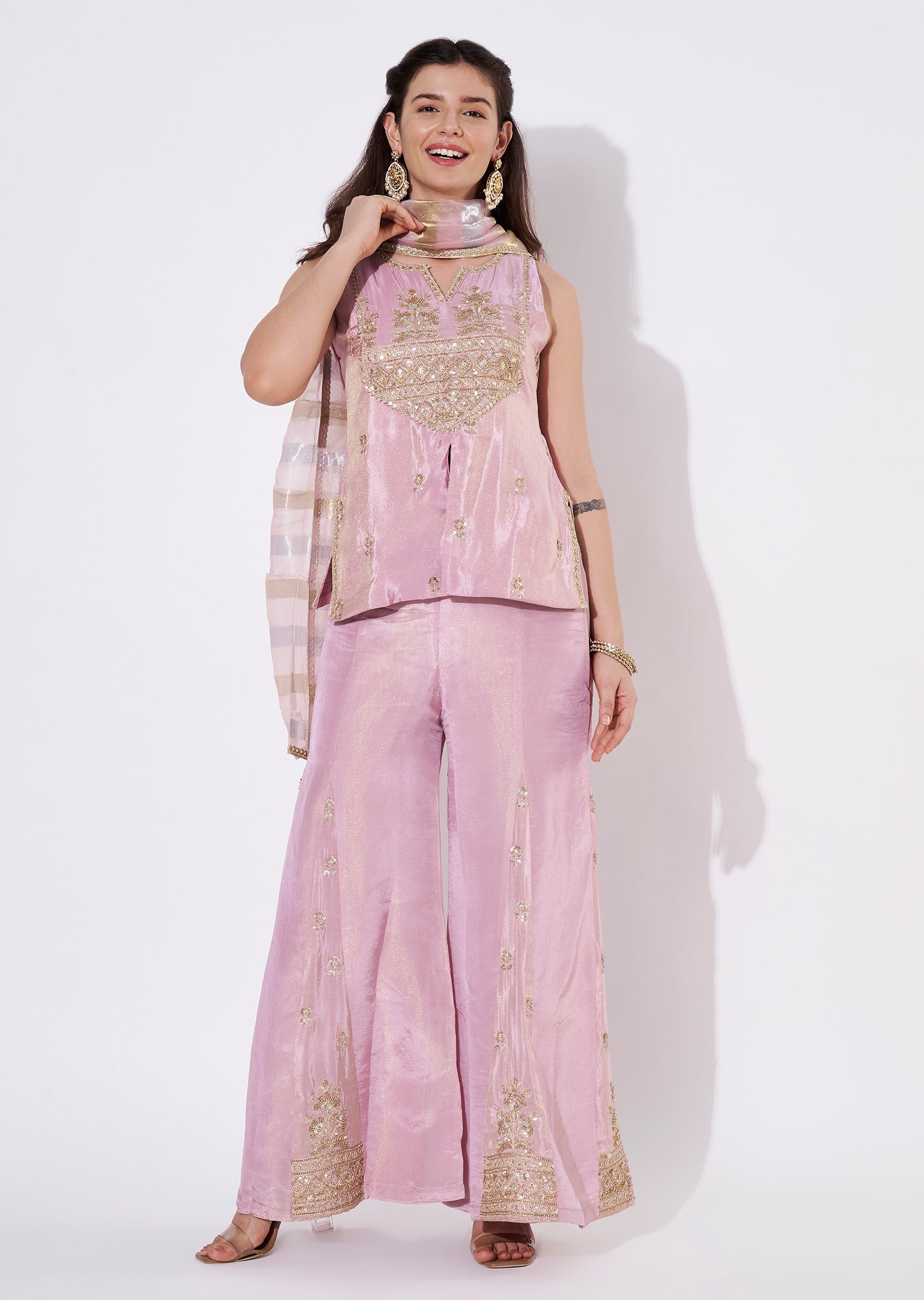 Lavender Tissue Sharara Set