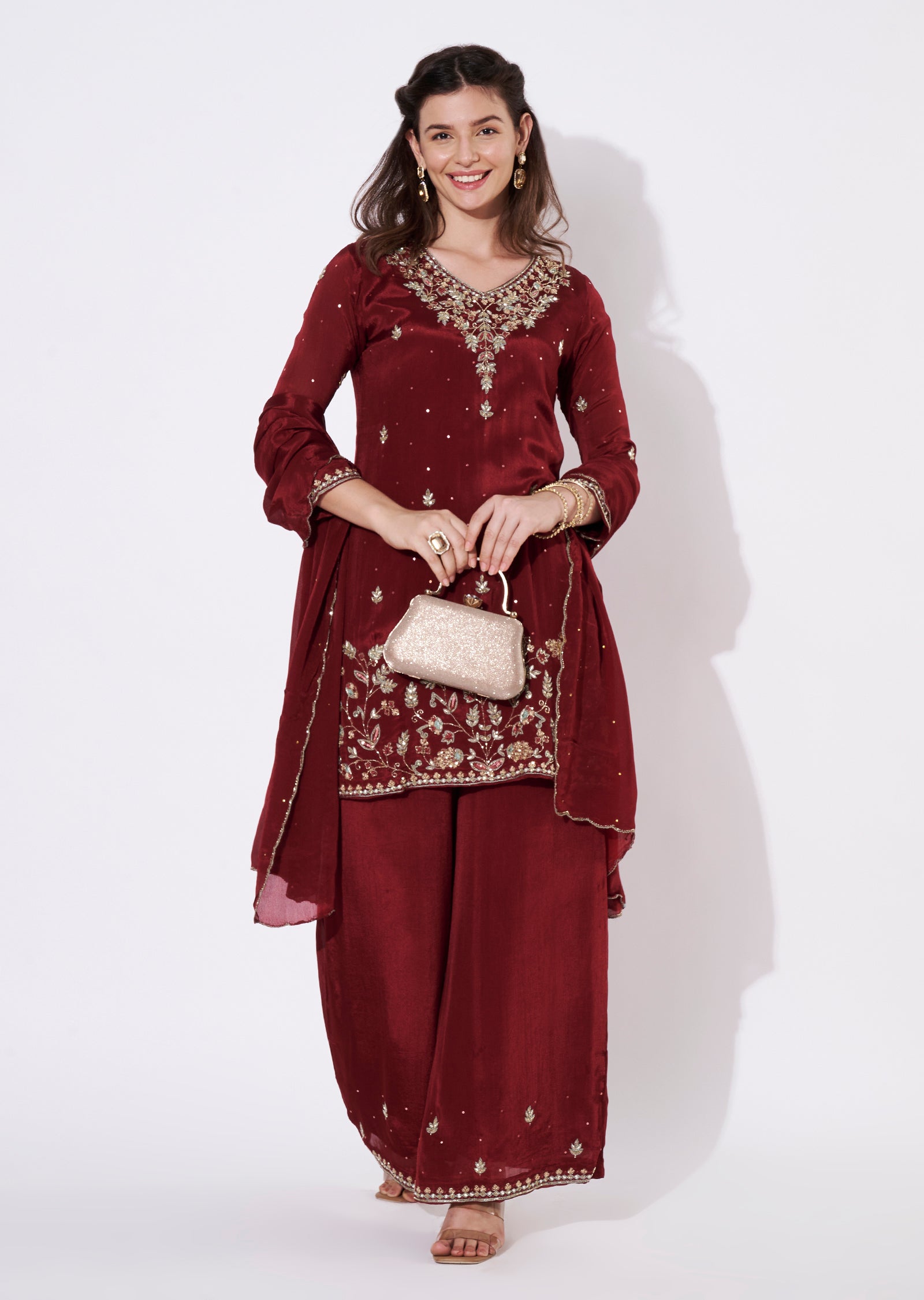 Maroon Chinnon Sharara Set