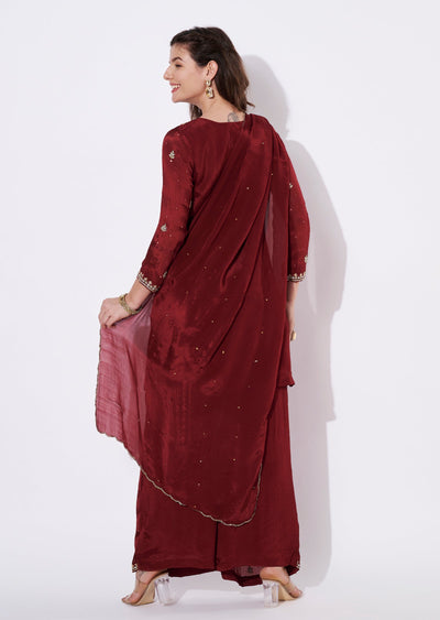 Maroon Chinnon Sharara Set
