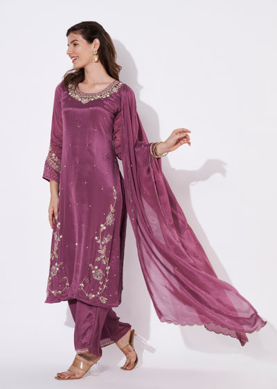 Mauve Chinnon Straight cut Suit