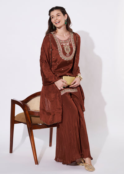 Brown Chinnon Sharara Set