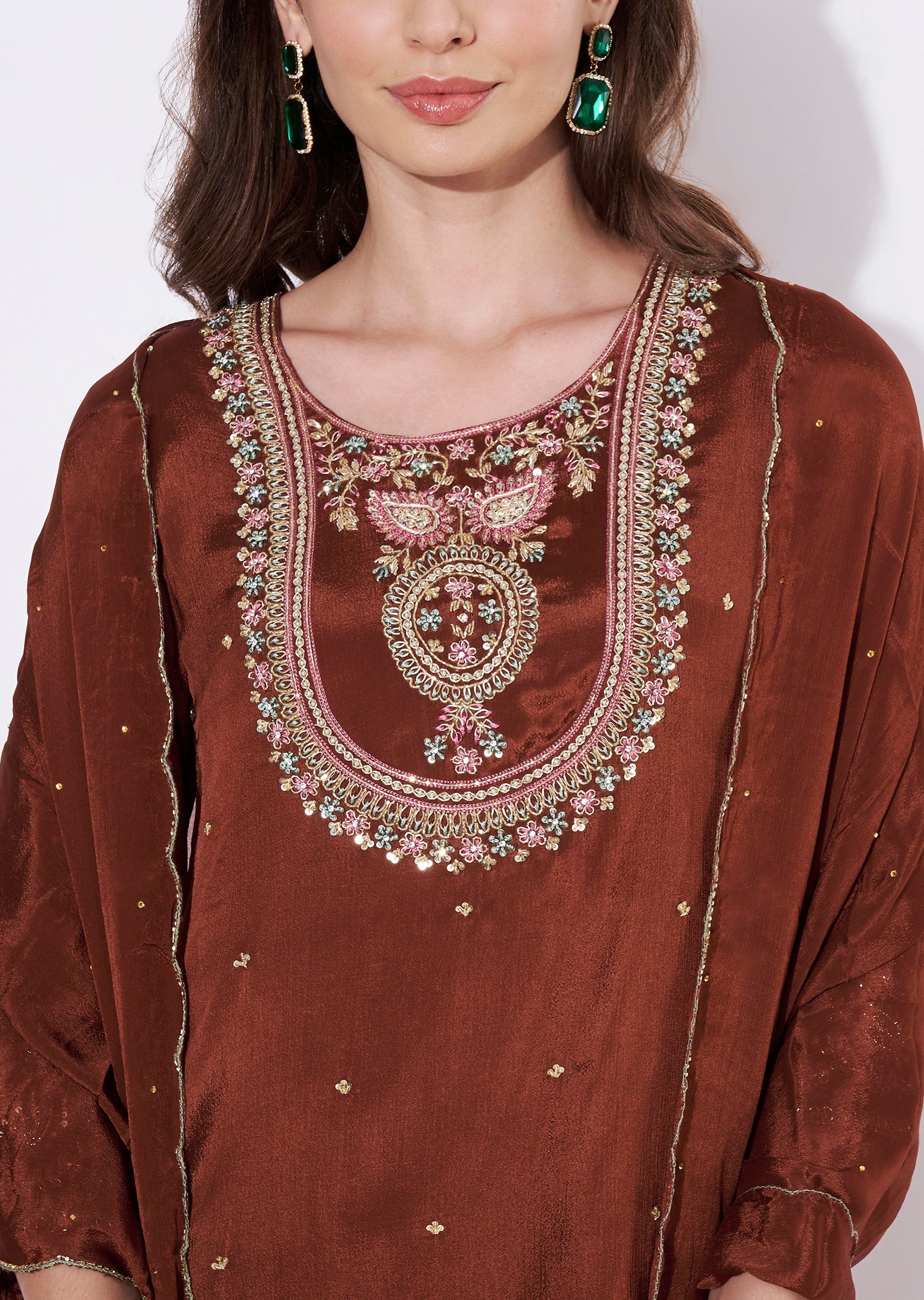 Brown Chinnon Sharara Set