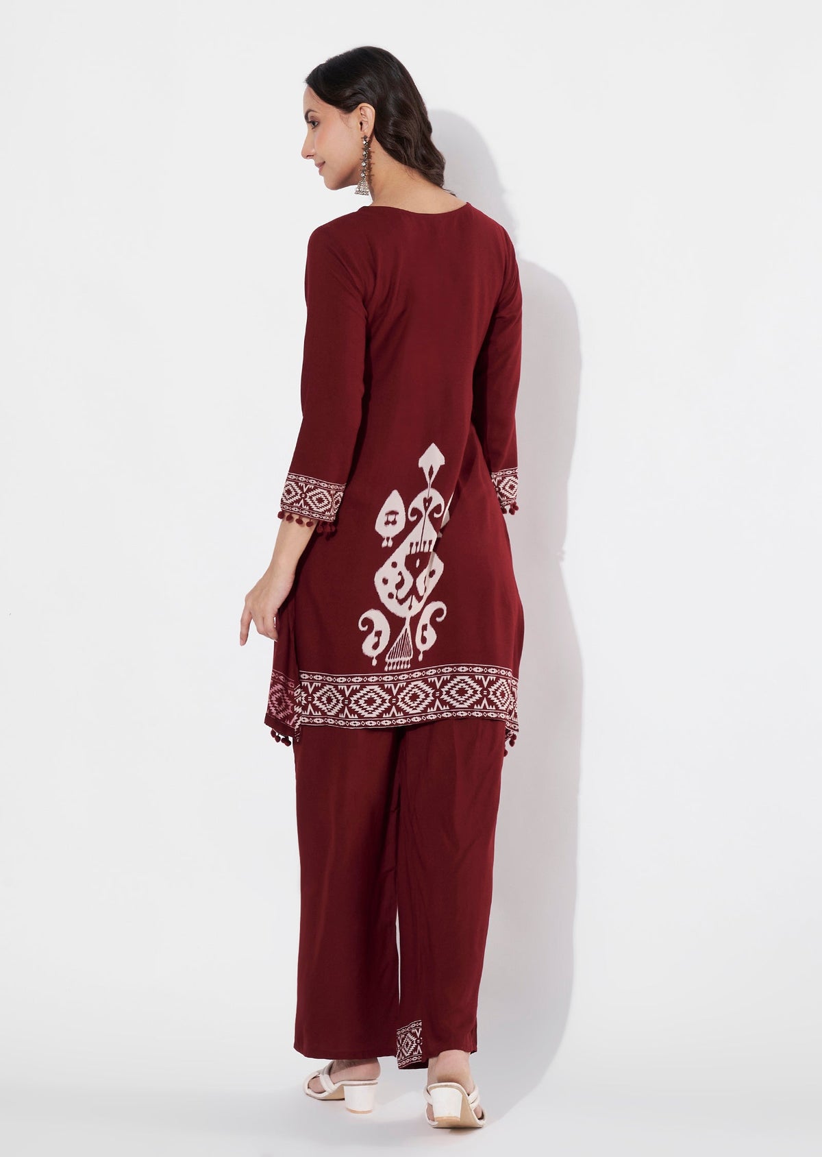 Dark Maroon Reyon Straight cut Kurti set