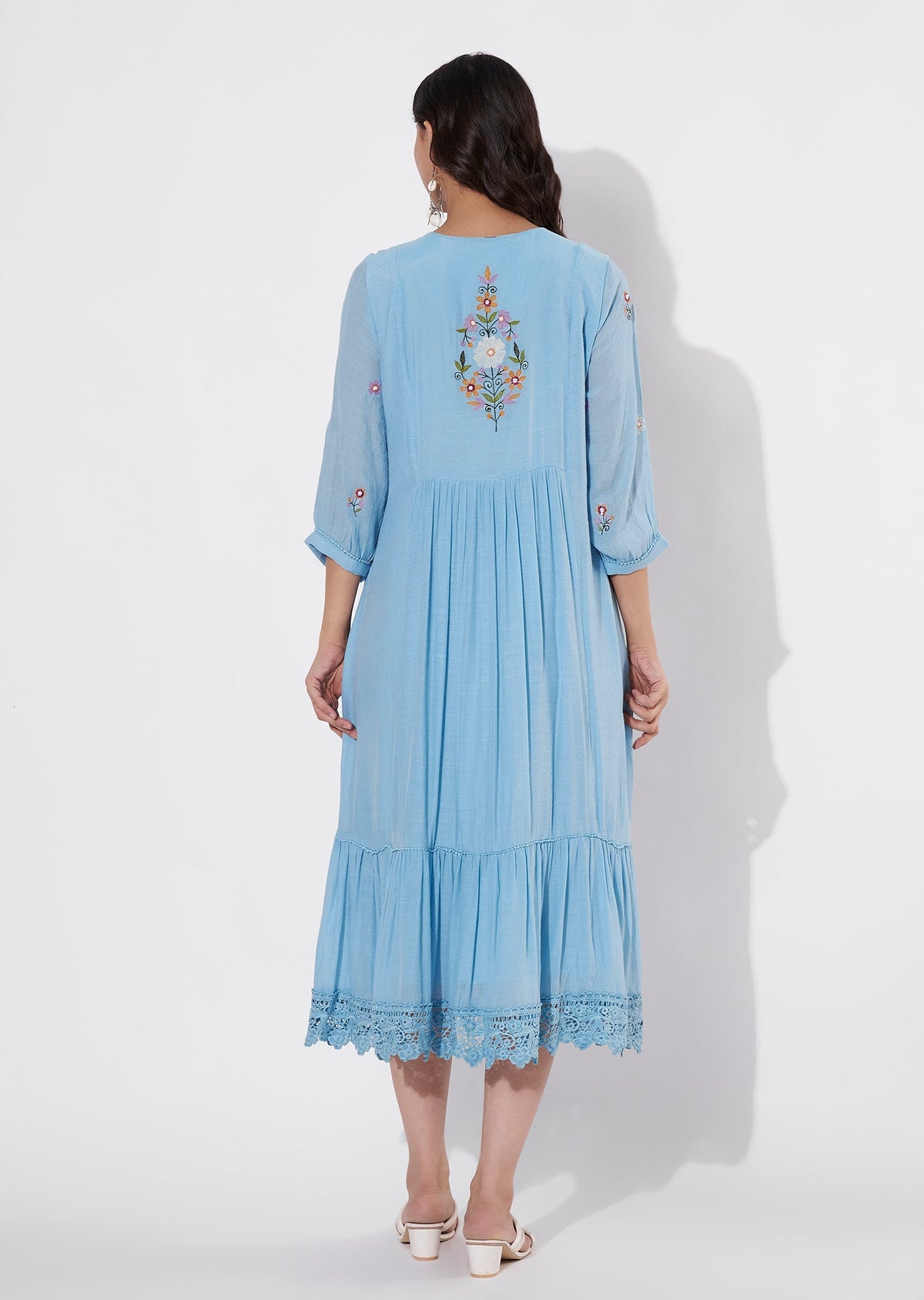 Sky Blue Linen Georgette Frock style kurti