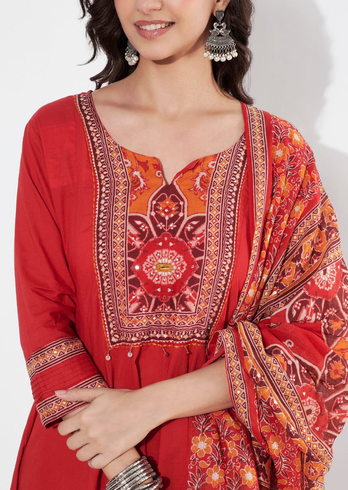 Red Cotton Anarkali suit