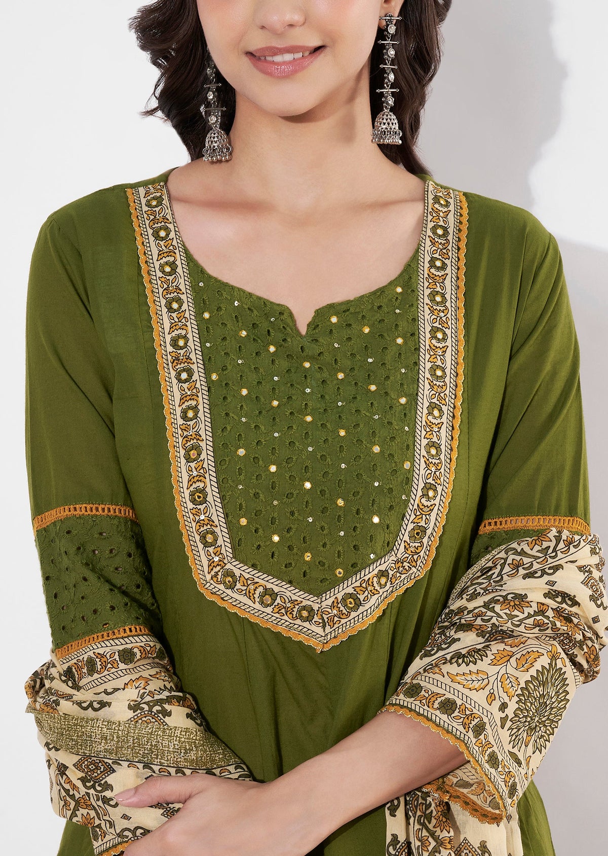 Mehndi Green Cotton Anarkali suit