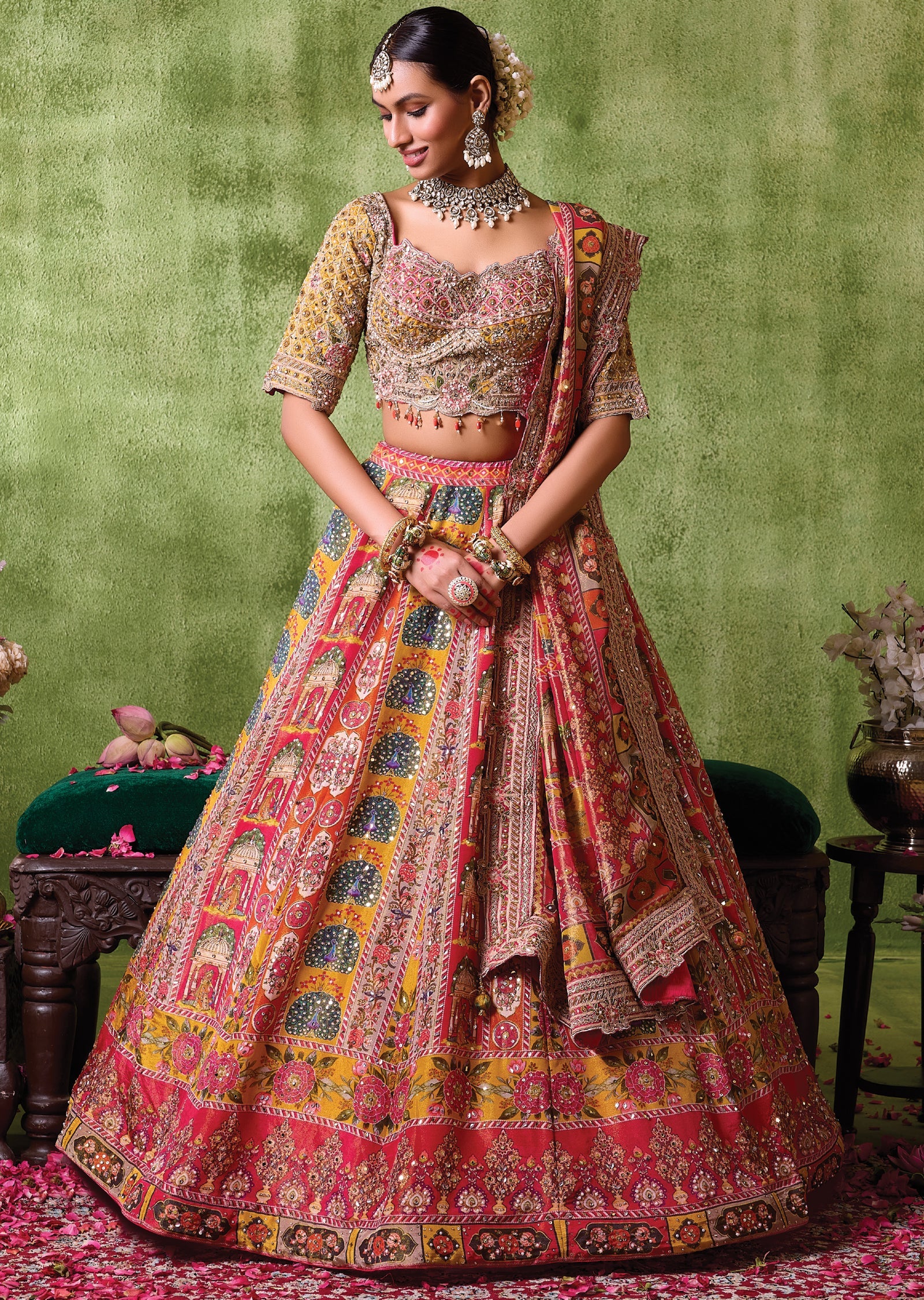 Mustard Tissue Lehenga Set