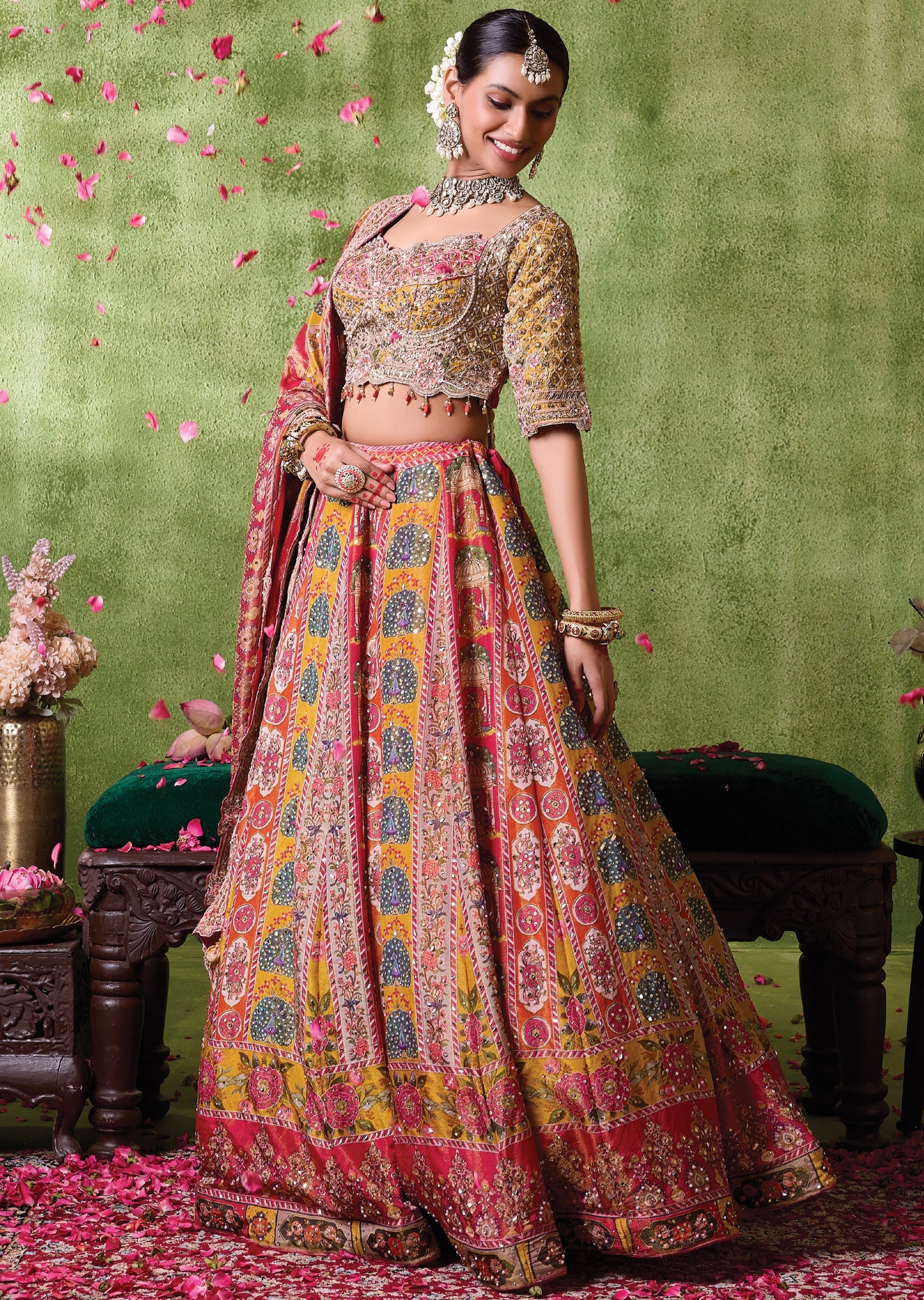 Mustard Tissue Lehenga Set