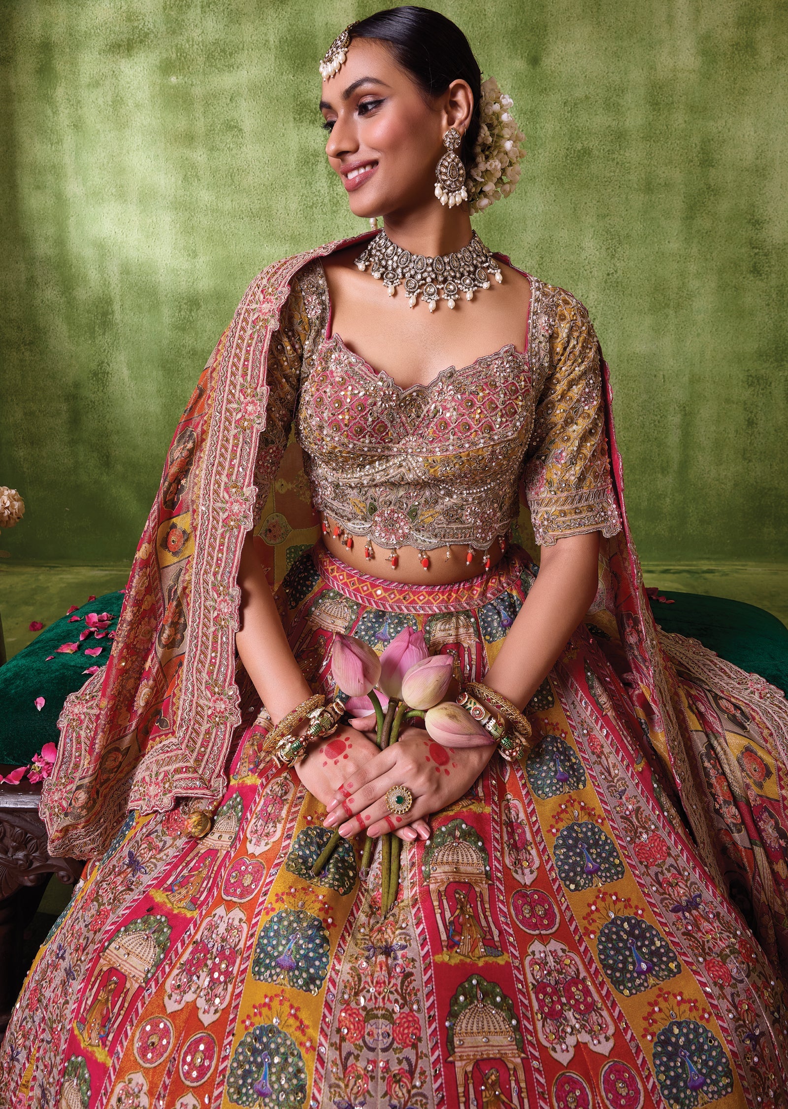 Mustard Tissue Lehenga Set