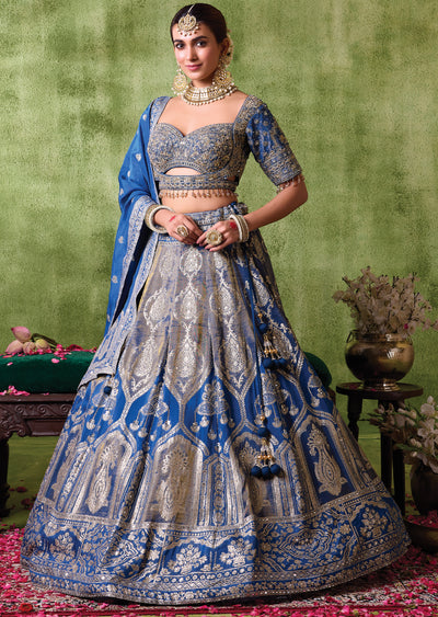 Teal Blue Organza Lehenga Set