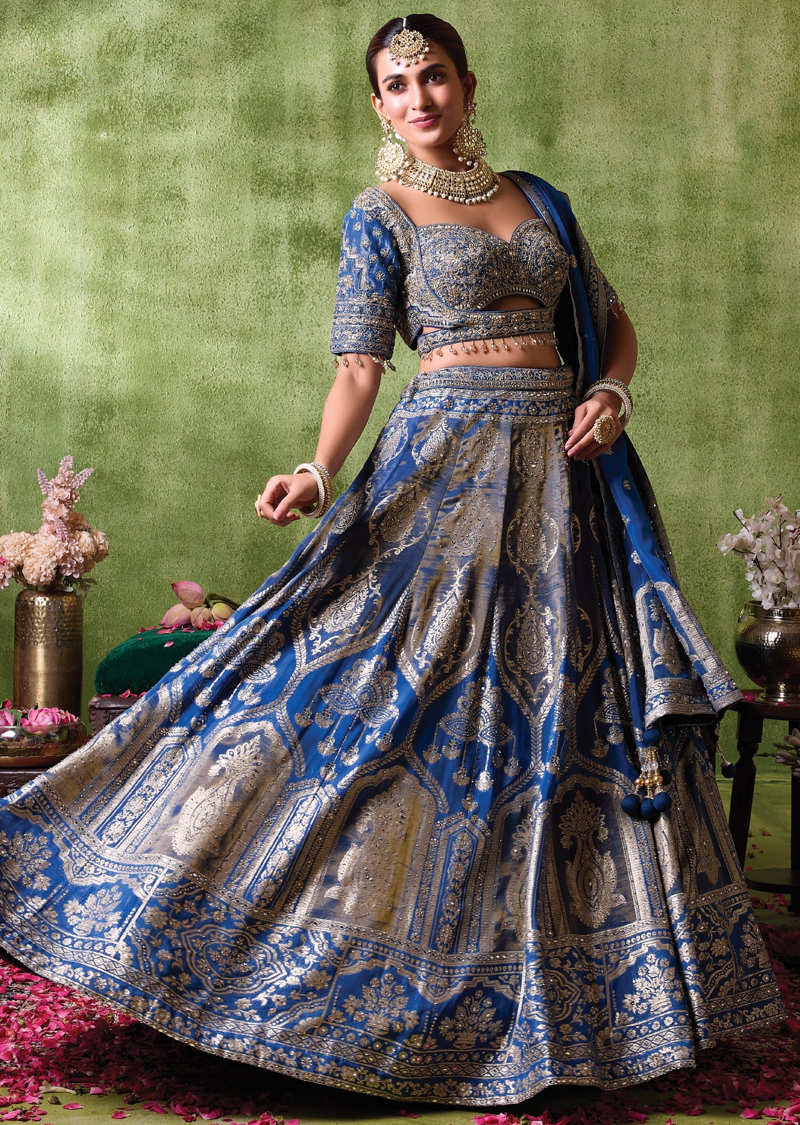Teal Blue Organza Lehenga Set