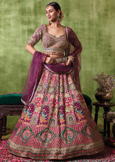 Wine Silk Lehenga Set