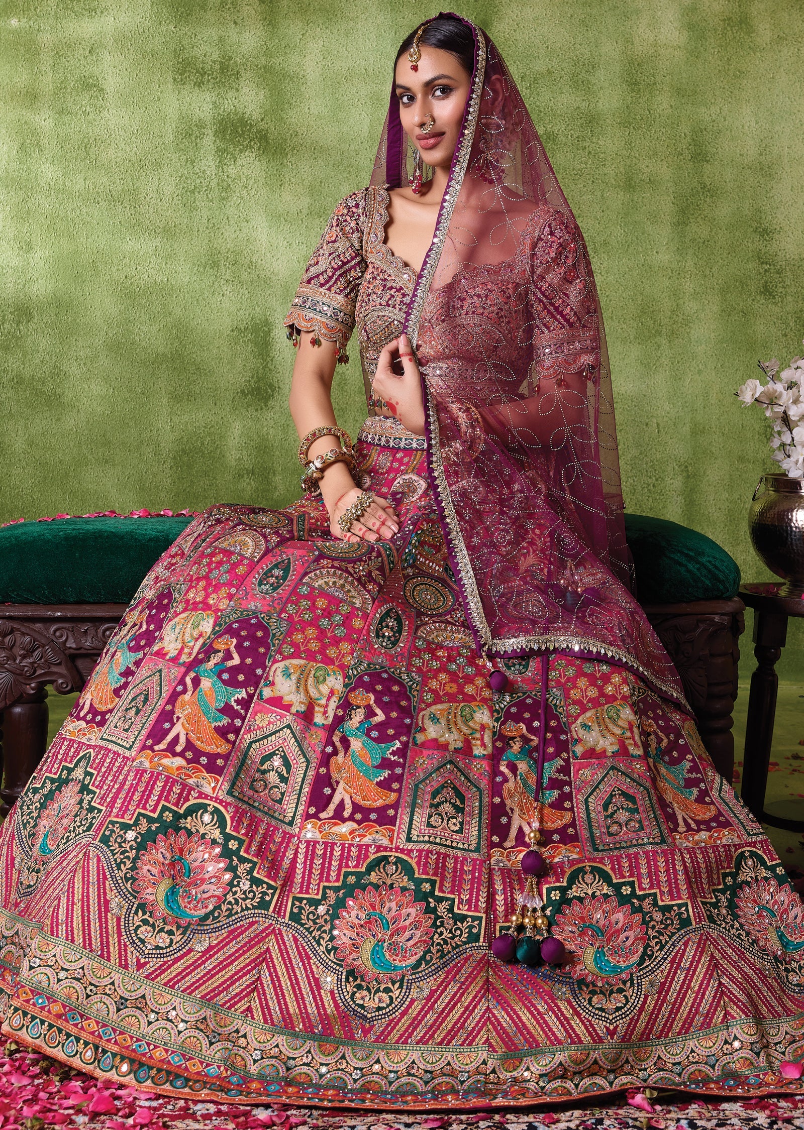 Wine Silk Lehenga Set