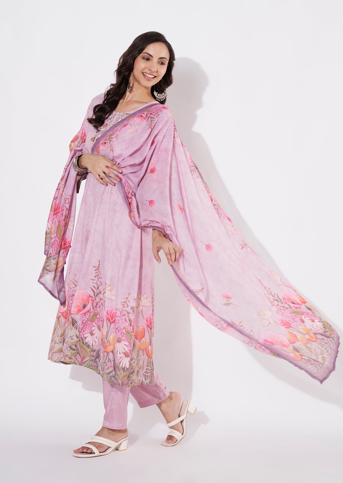 Onion Pink Linen Cotton Anarkali suit