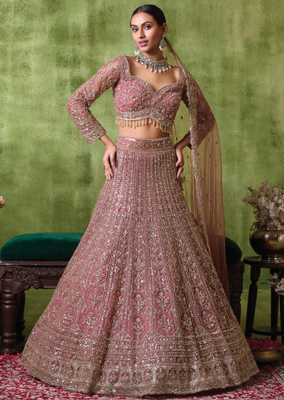 Onion Pink Net Lehenga Set
